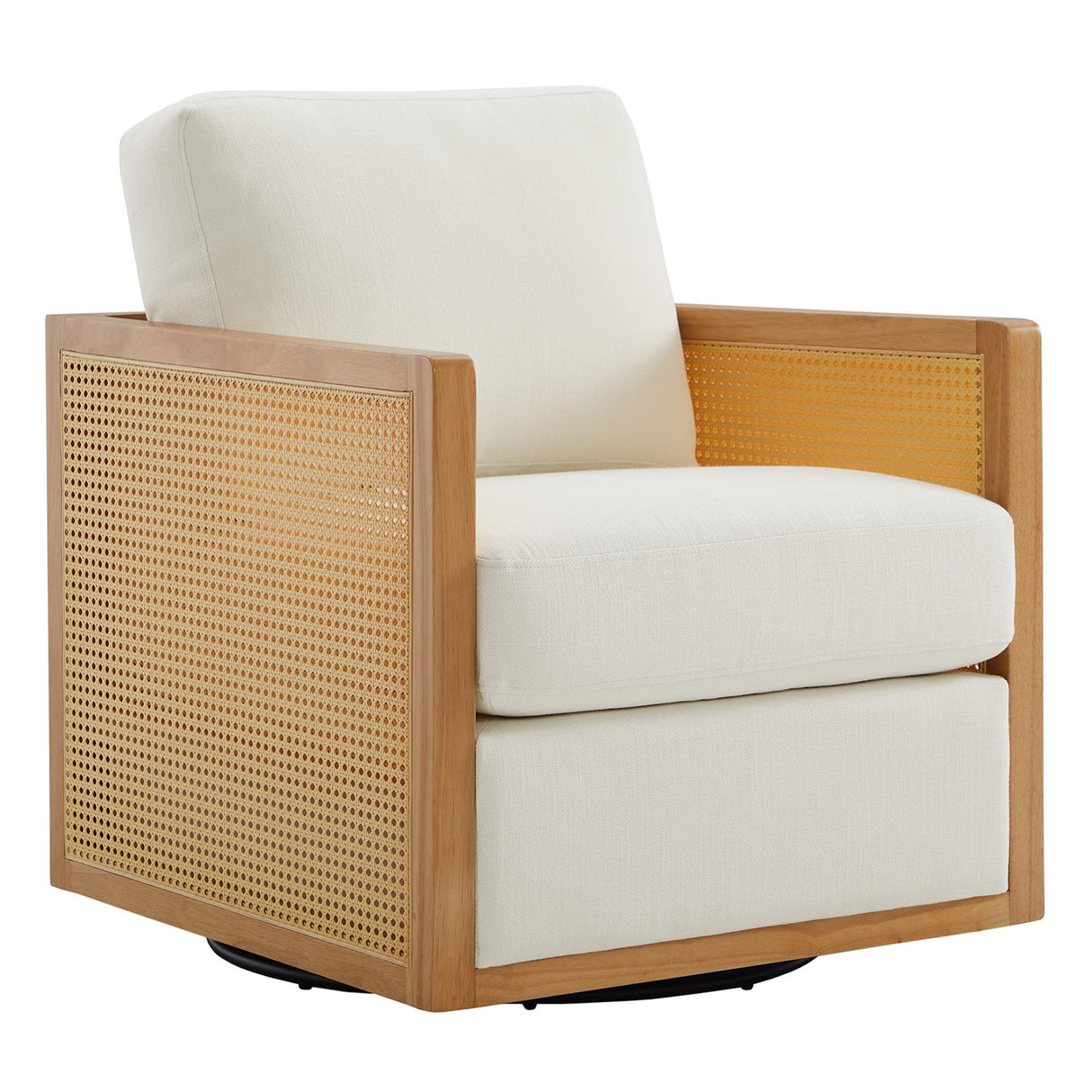 Swivel Accent Chair, Rattan Arm Chair for Living Room and Bedroom, Cream Fabric