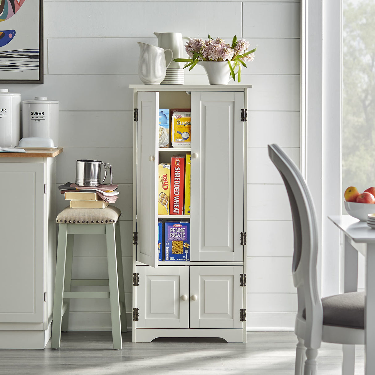 Systems Tall Storage Cabinet with 2 Adjustable Top Shelves and 1 Bottom Shelf, Declutter