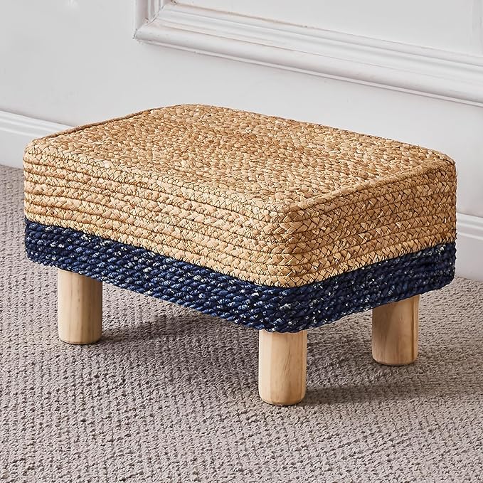 Foot Stool Ottoman Rectangular Footrest Pouf Ottomans Natural Seagrass Footstool