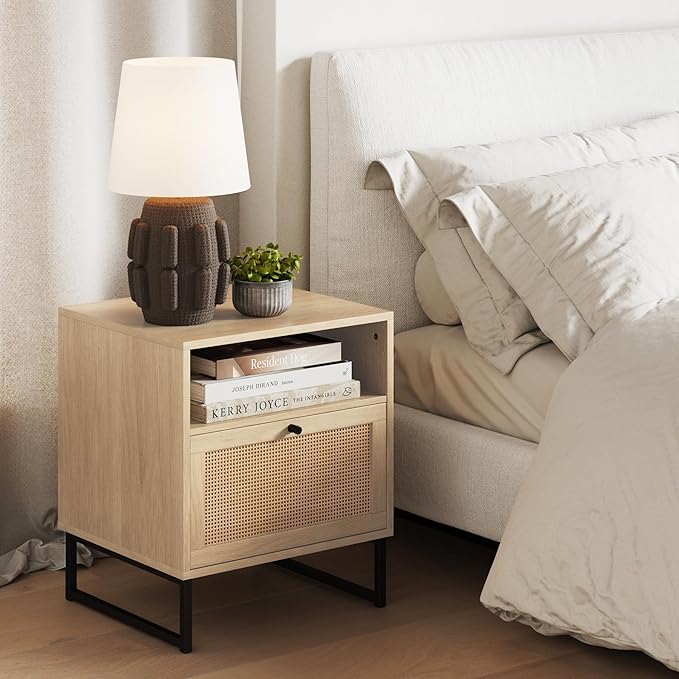 Mina Rattan Wood End Side Accent Table Nightstand