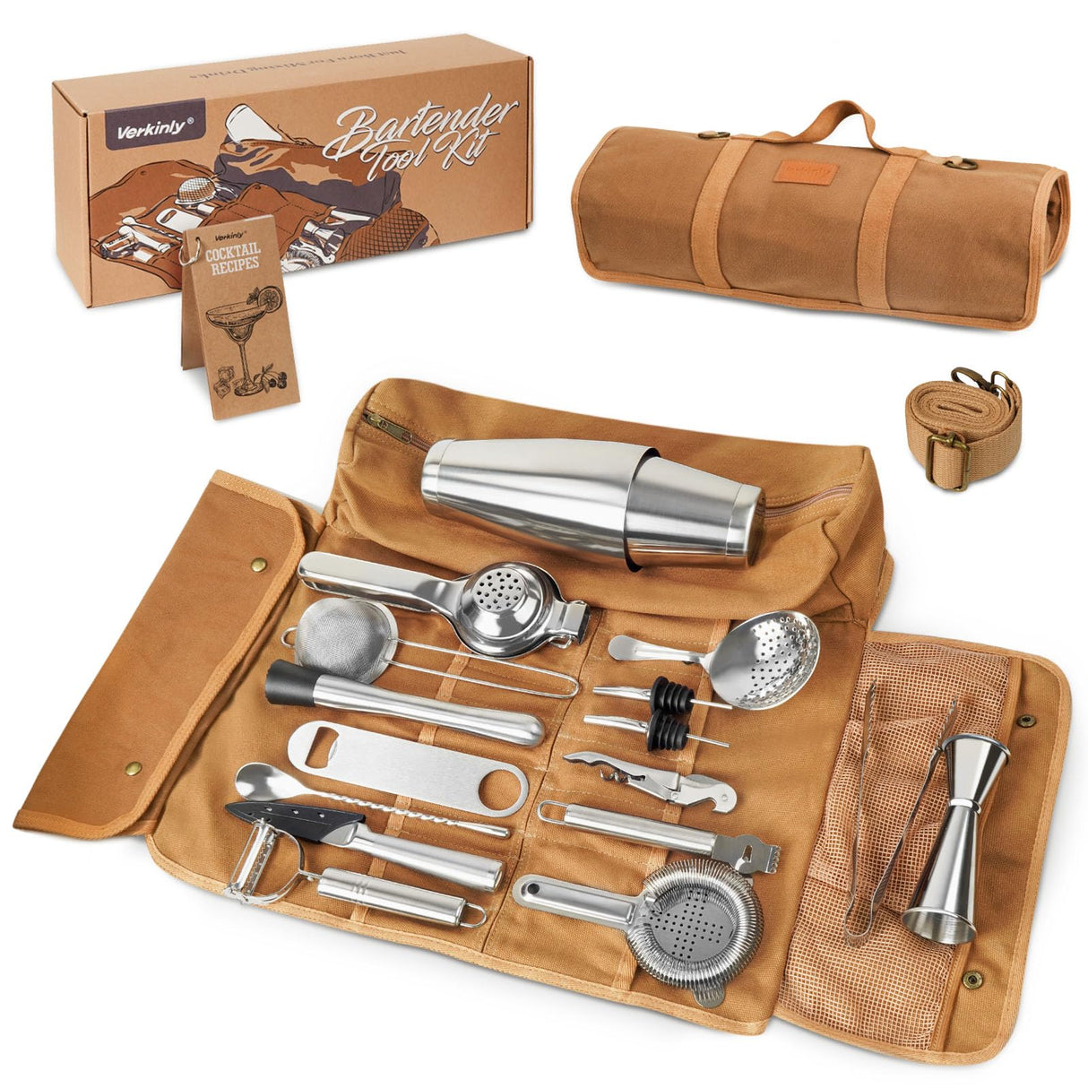 21-piece Professional Travel Bartender Kit, Bar Set with Portable Bag, Travel Cocktail Set