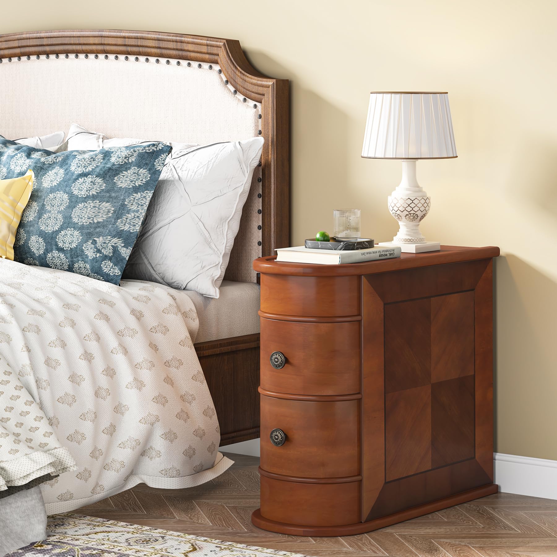 End Table, Sofa Side Table with Storage No Assembly Required, Slim Nightstand