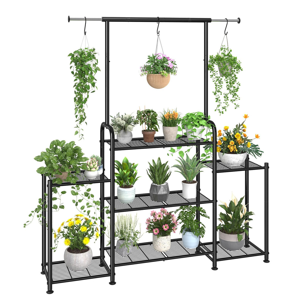 Simple Trending Plant Stand Indoor Outdoor, Metal 3 Tier Tall Hanging Plant Shelf for Multiple Flower Planter Large Heavy Duty Ladder Plant Holder for Garden, Black
