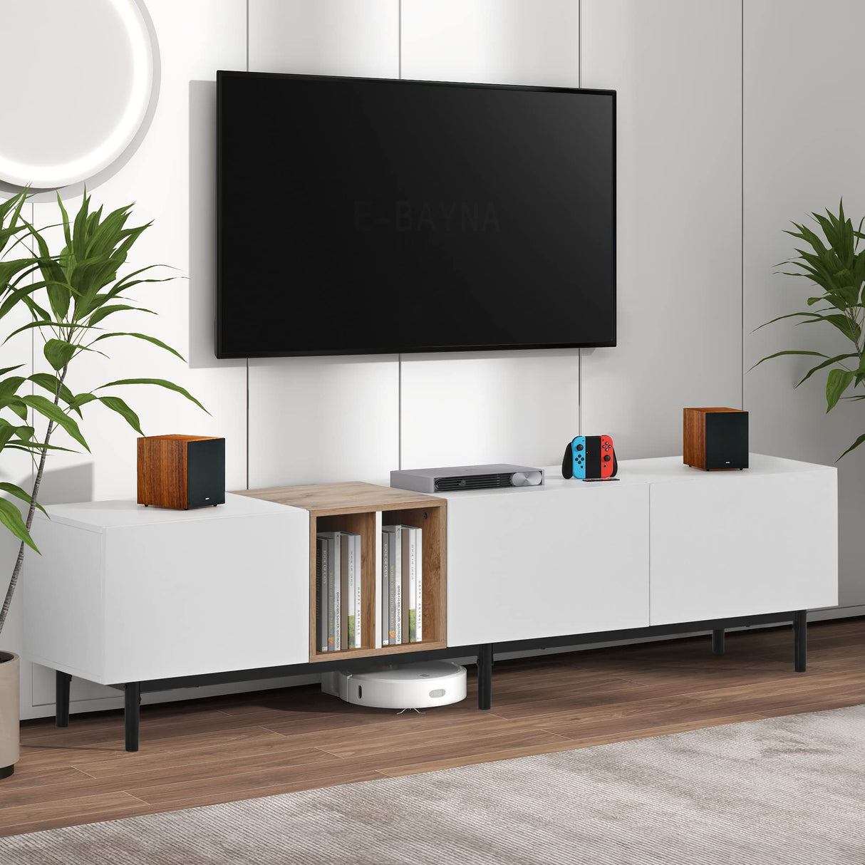 Modern TV Stand for 80’’ TV with 3 Doors, Media Console Table
