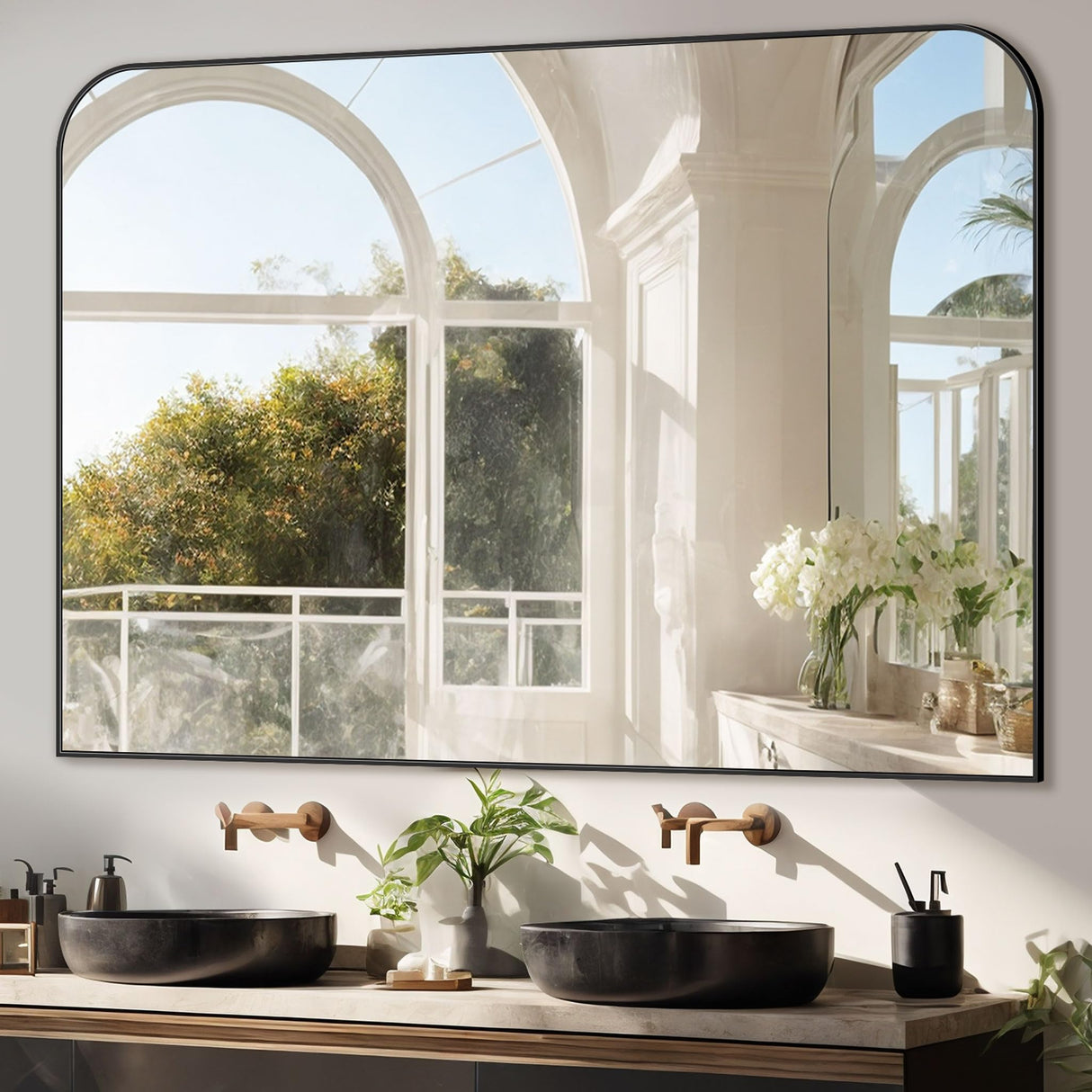 Black Metal Framed Wall Mirror – Modern Décor