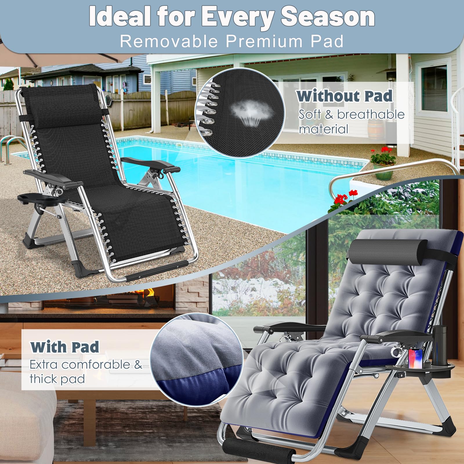 ZenFold Oversized Zero Gravity Recliner with Removable Soft Pad