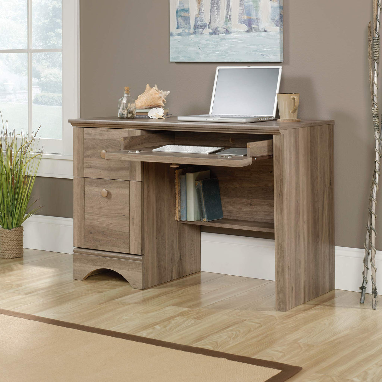Harbor View Computer Desk, Salt Oak finish