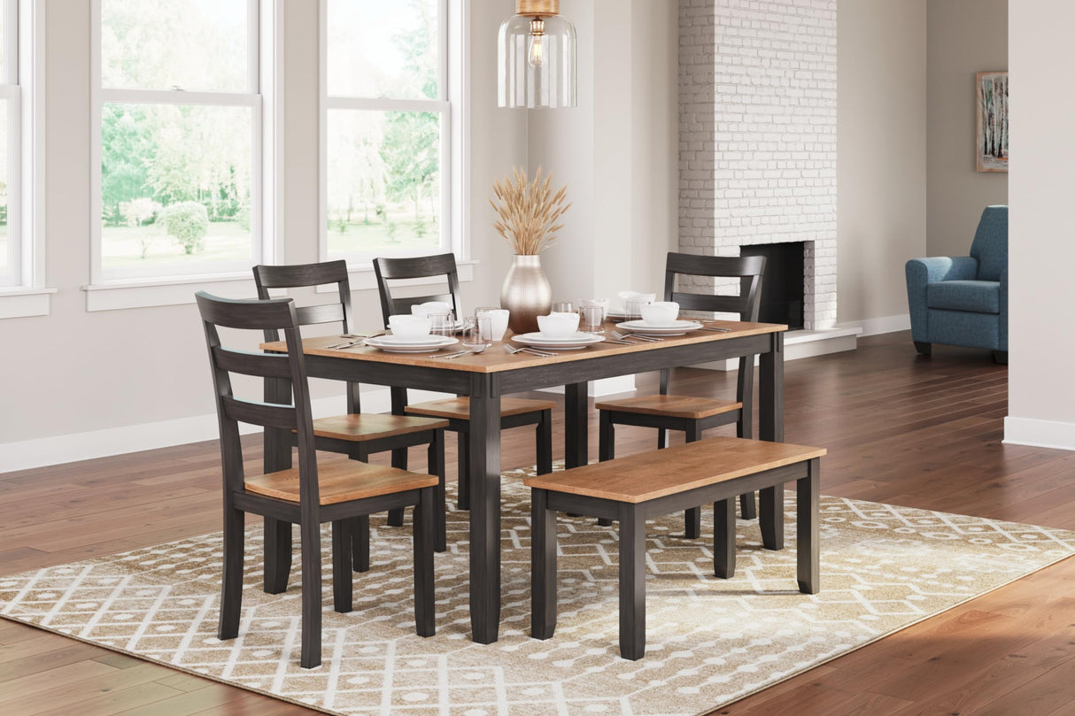 Ashley Gesthaven Casual Dining Table with 4 Chairs and Bench, Set of 6, Light Brown & Dark