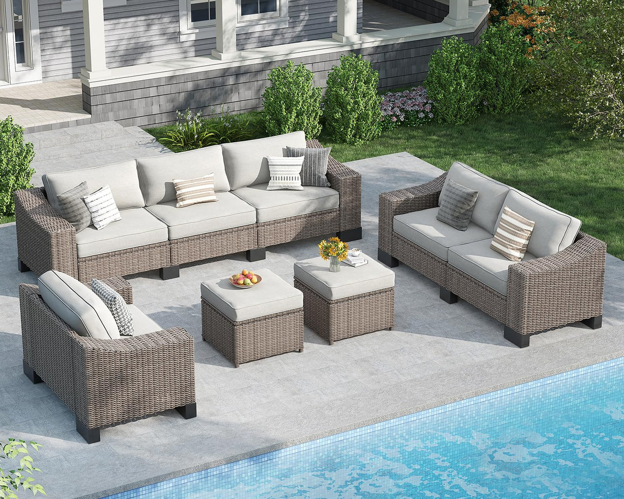 5 Pieces Outdoor Patio Furniture Sets, Rattan Conversation Sectional Set with Ottman