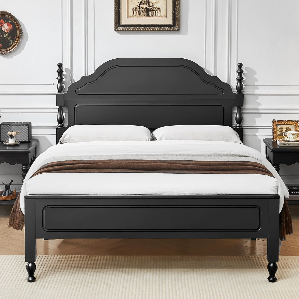 Solid Wood Queen Bed Frame with Headboard - Heavy Duty Platform Bed, No Box Spring Needed