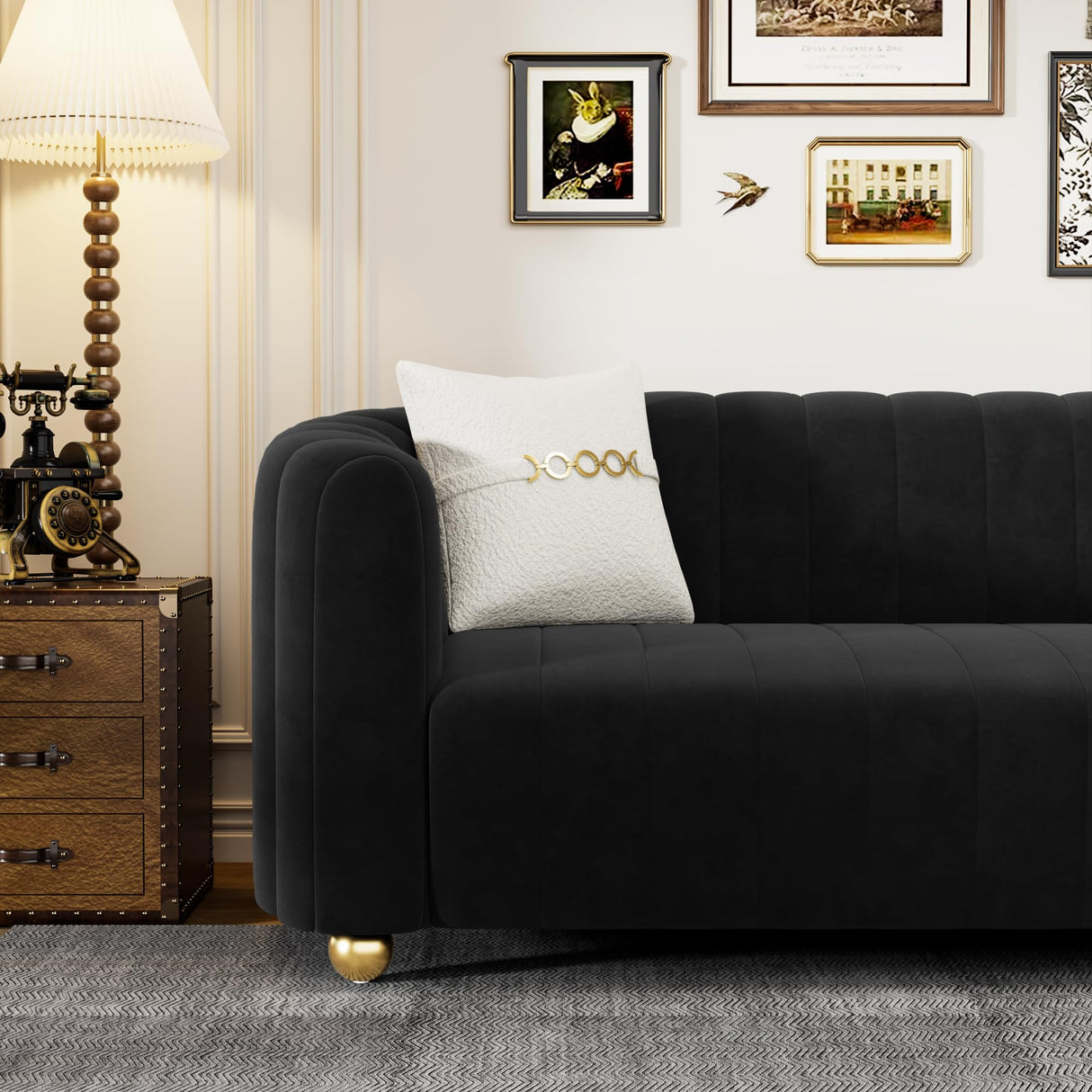 83'' Luxury Velvet Sofa Mid Century Modern 3 Seat Couch for 3 Person Fashion Comfy Couches