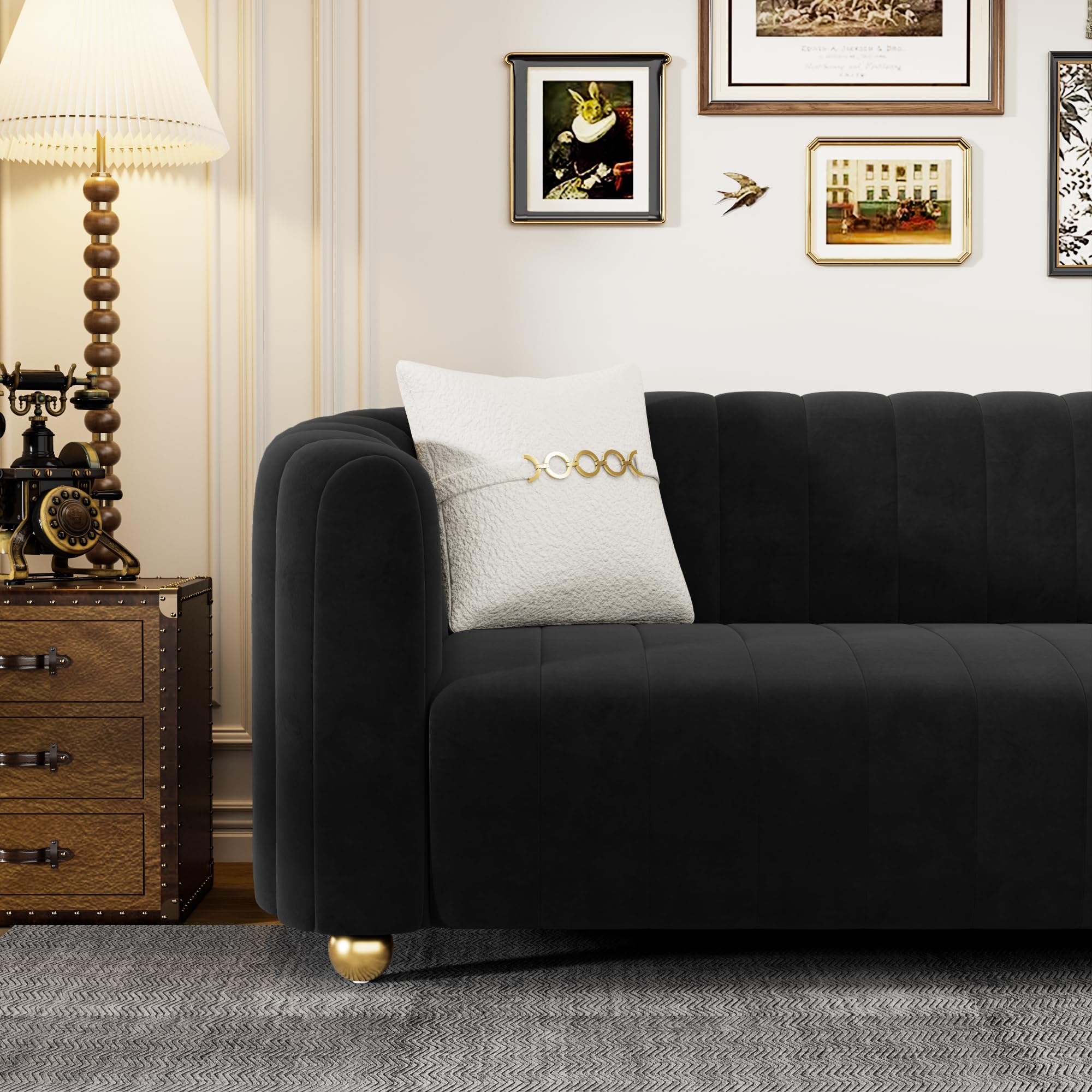 83'' Luxury Velvet Sofa Mid Century Modern 3 Seat Couch for 3 Person Fashion Comfy Couches