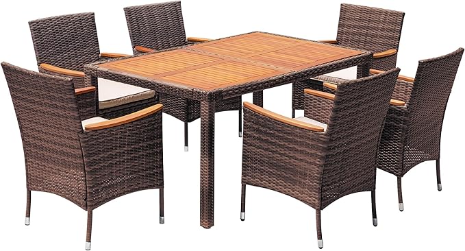 5 PCS Furniture, Patio Conversation Set with Acacia Wood Top