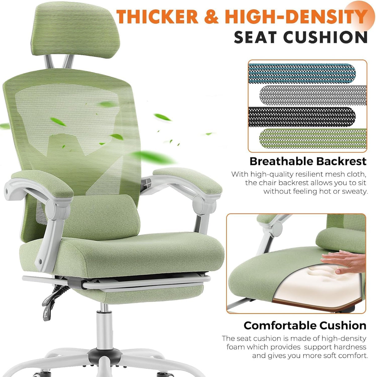 Ergonomic Office Chair with Footrest - High Back Mesh Desk Chair