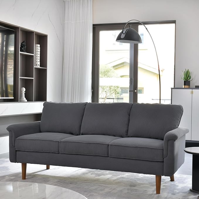 Modern Corduroy Couch with Cloud Cushion,Comfy 3 Seater Sofa