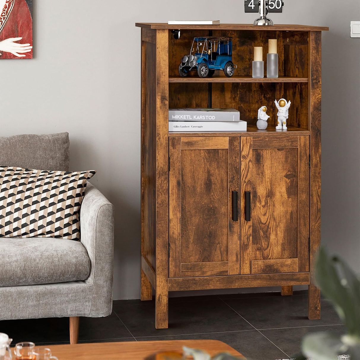 Storage Cabinet with Adjustable Shelves, Retro Floor Storage Cabinet