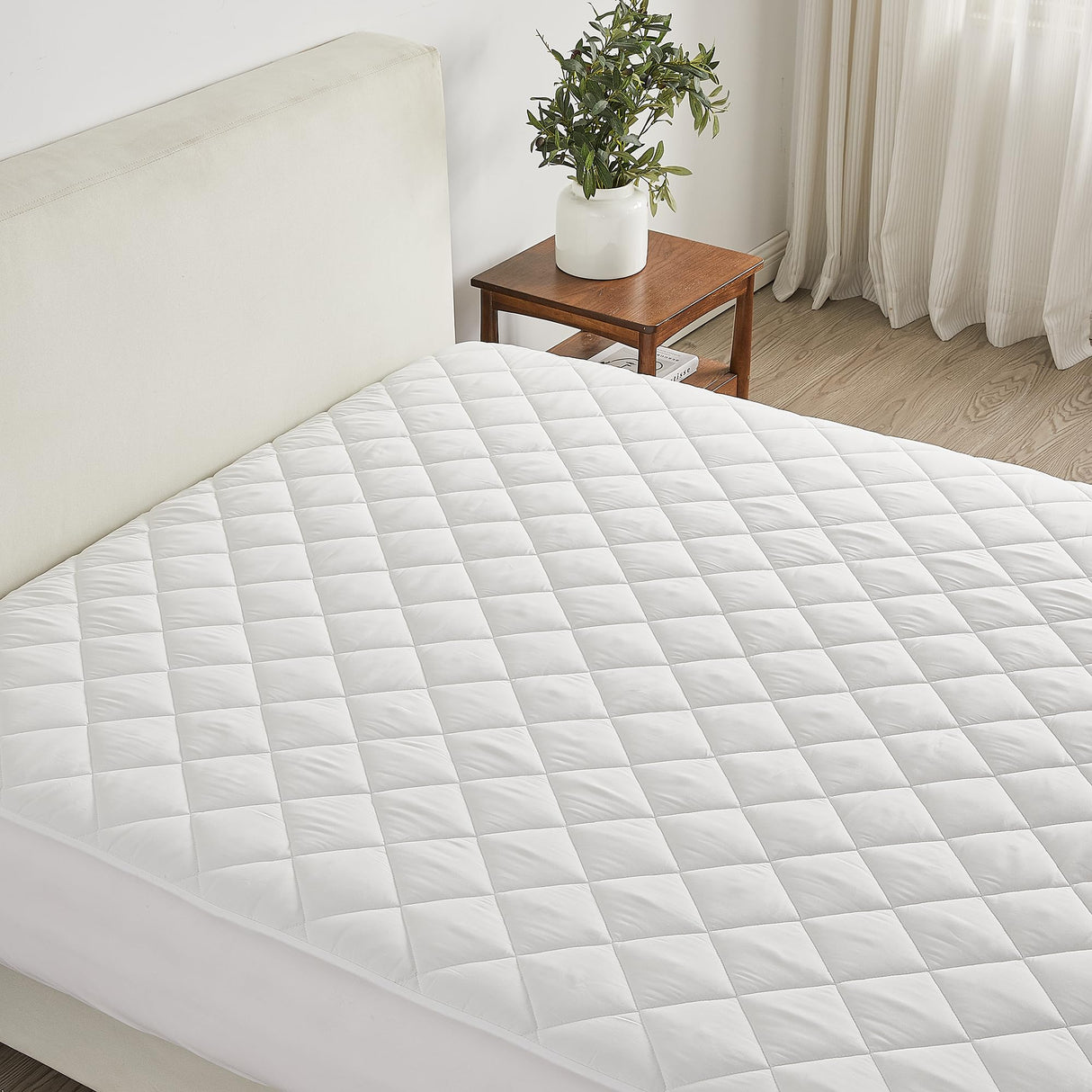 Quilted Fitted Mattress Pad - Twin Size Waterproof Mattress Protector - Fitted 15" Deep Pocket Elastic Skirt