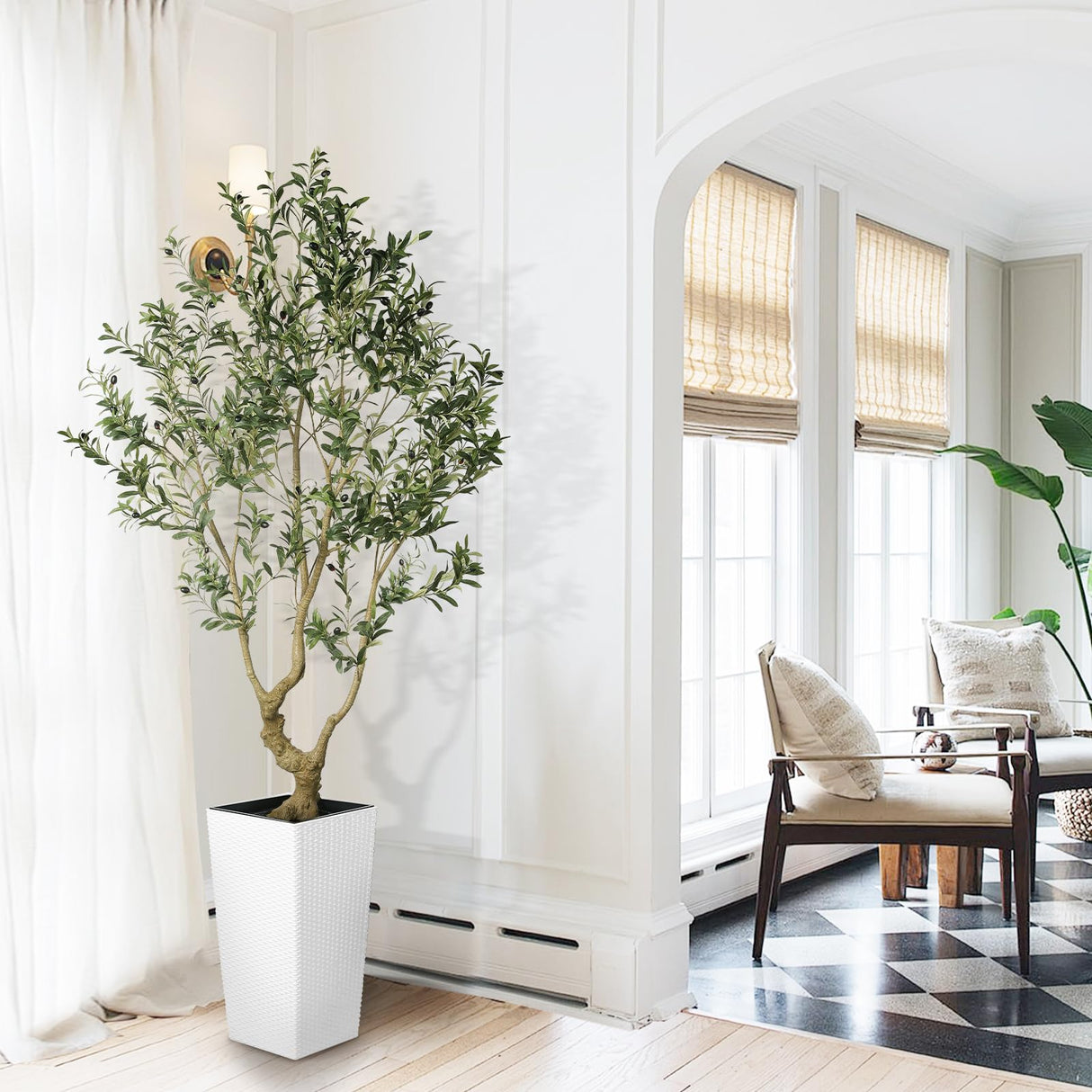 Olive Tree 7 Feet - Olive Trees Artificial Indoor with White Tall and Large Planter