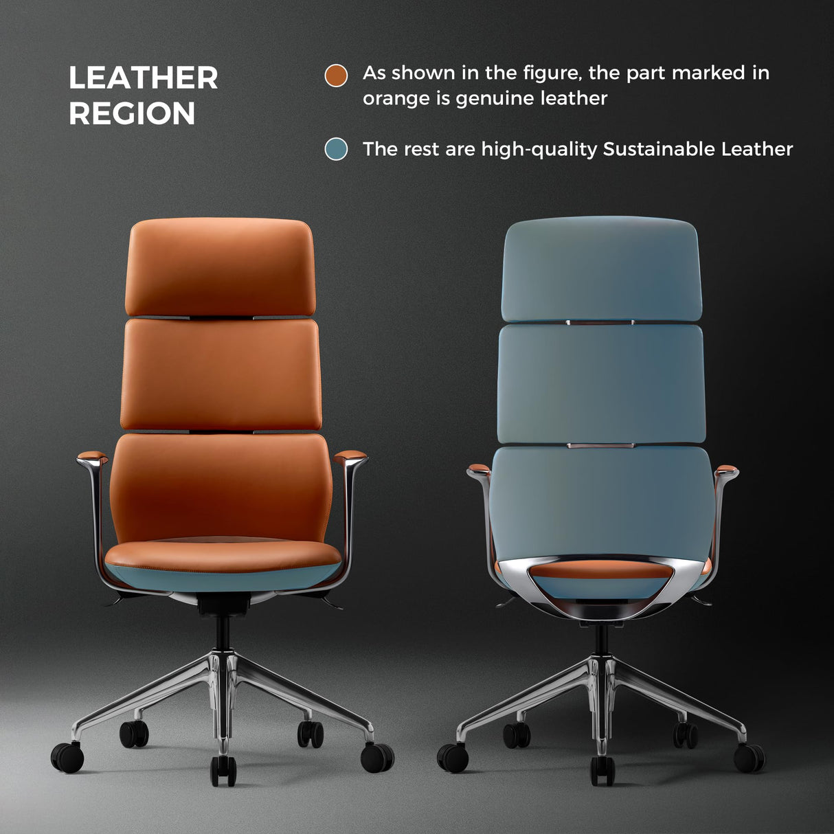 Executive Leather Office Chair - High Back Ergonomic Swivel Chair with Headrest