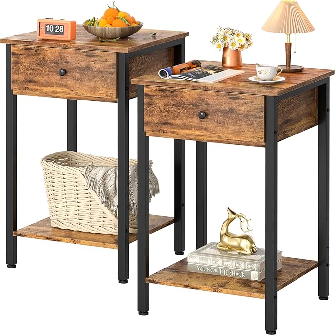 Nightstand Set of 2, 2 Pack Bedside Table with Storage