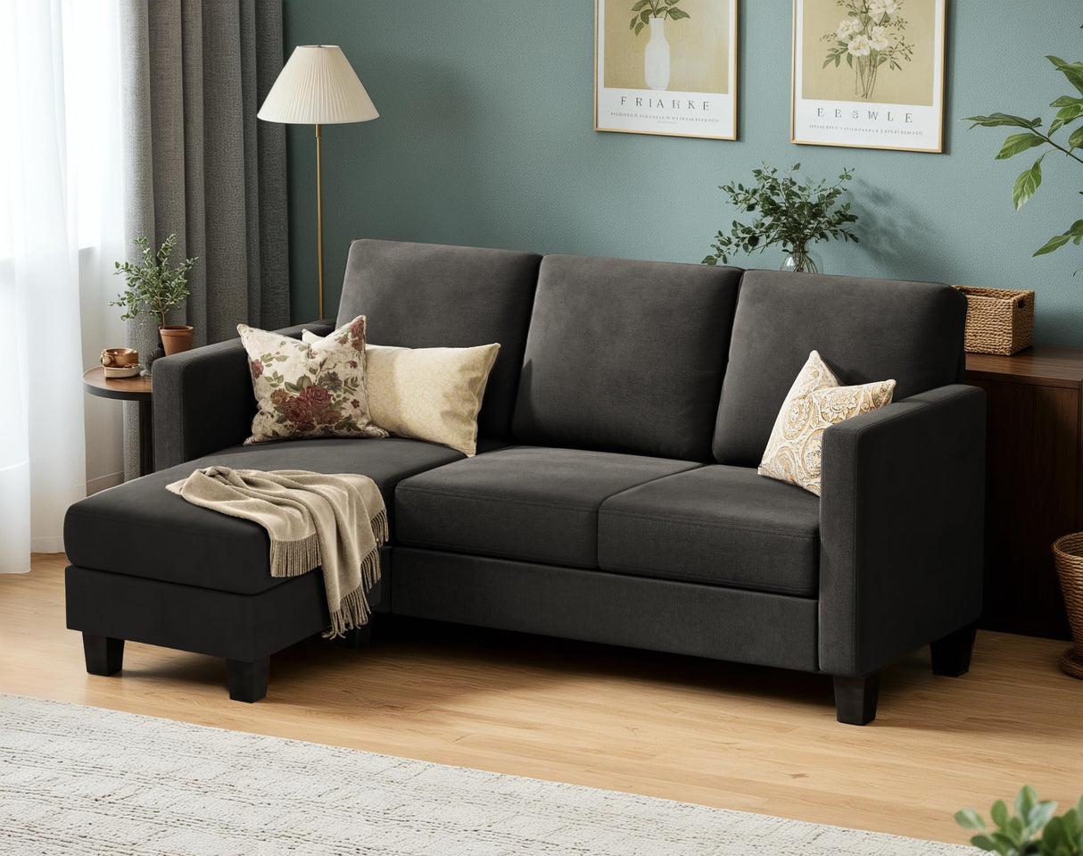 Sectional Sofa Couch 3 seat L-Shaped Sectional Sofa with Linen Fabric Ottoman Small