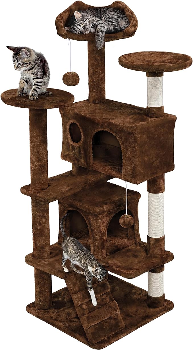 54in Cat Tree, Cat Tower w/Large Cat Condo Scratching Posts