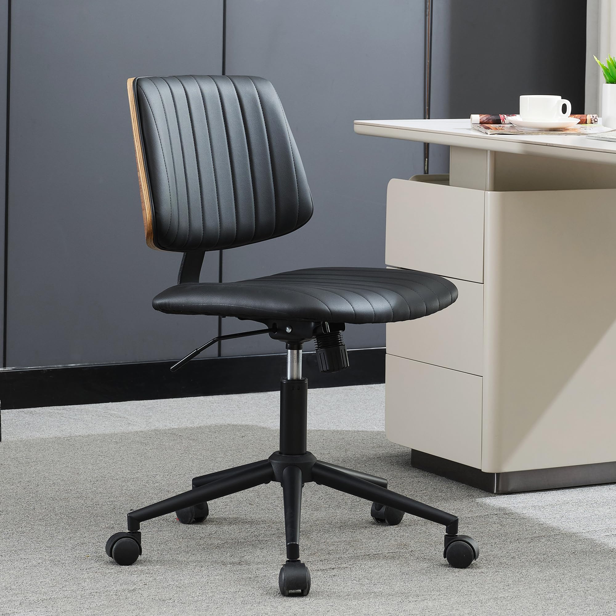 Home Office Desk Chair with Wheels,Modern Walnut Small Desk Chair,Armless Mid Back