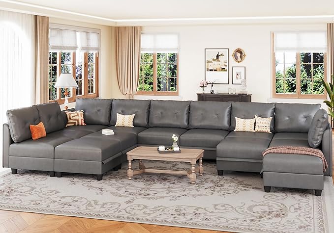 Modular U-Shaped Cognac Sectional Sofa with Storage