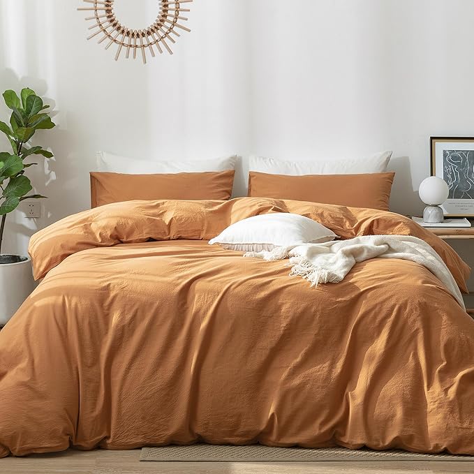 Bedding Duvet Cover Set 100% Washed Cotton Linen Like Textured Breathable Durable