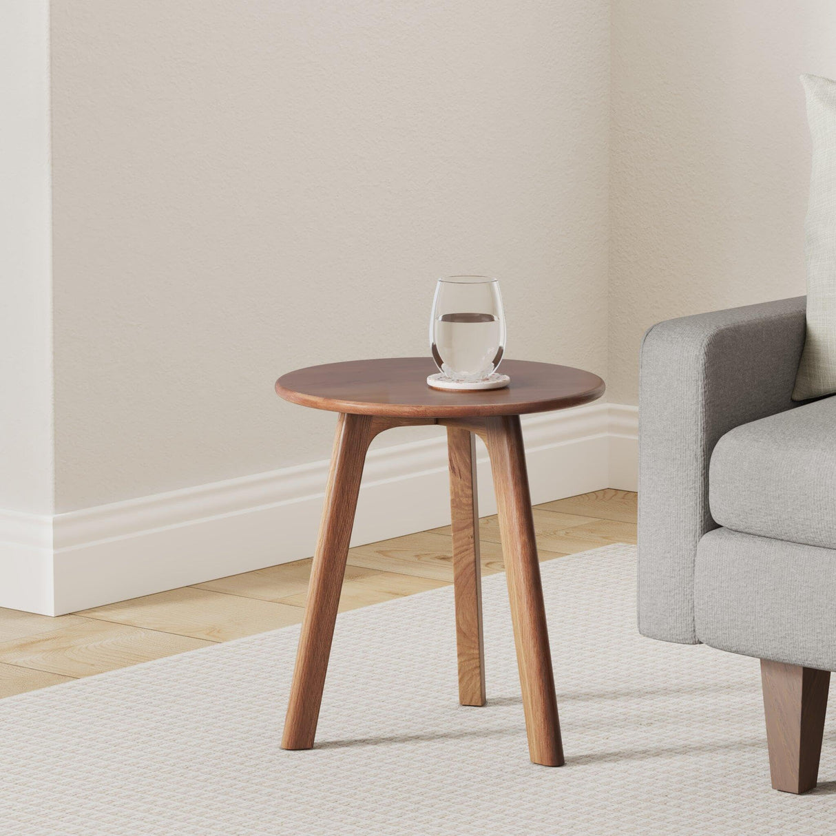 100% Solid Oak Small Side Table - Stylish Design Round End Table