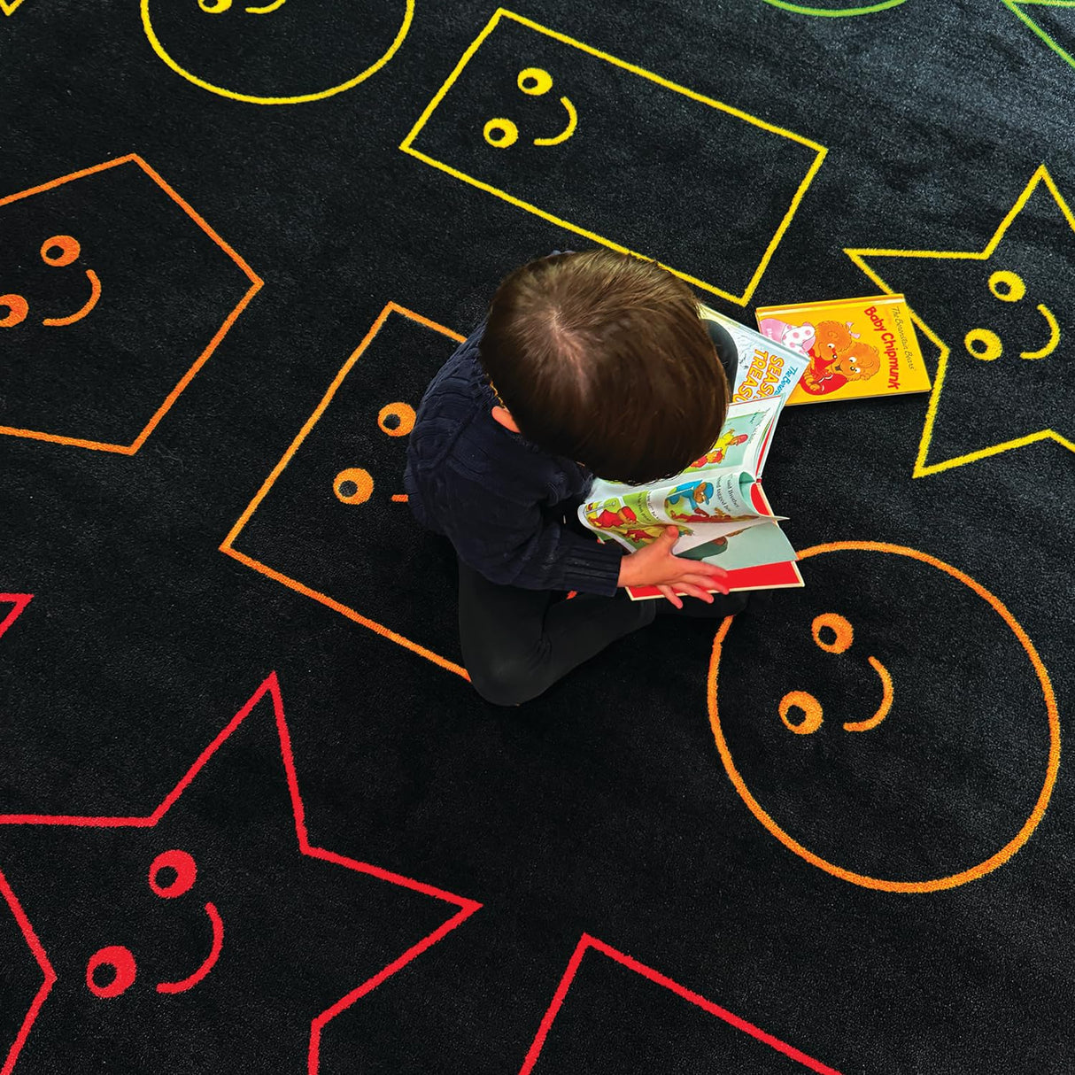 Educational Smiley Face Classroom Rug - 7.6x12 FT Nylon Area Rug for Kids