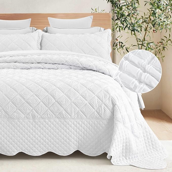Oversized King Bedspread Extra Wide, Jacquard Tufted Diamond Pattern