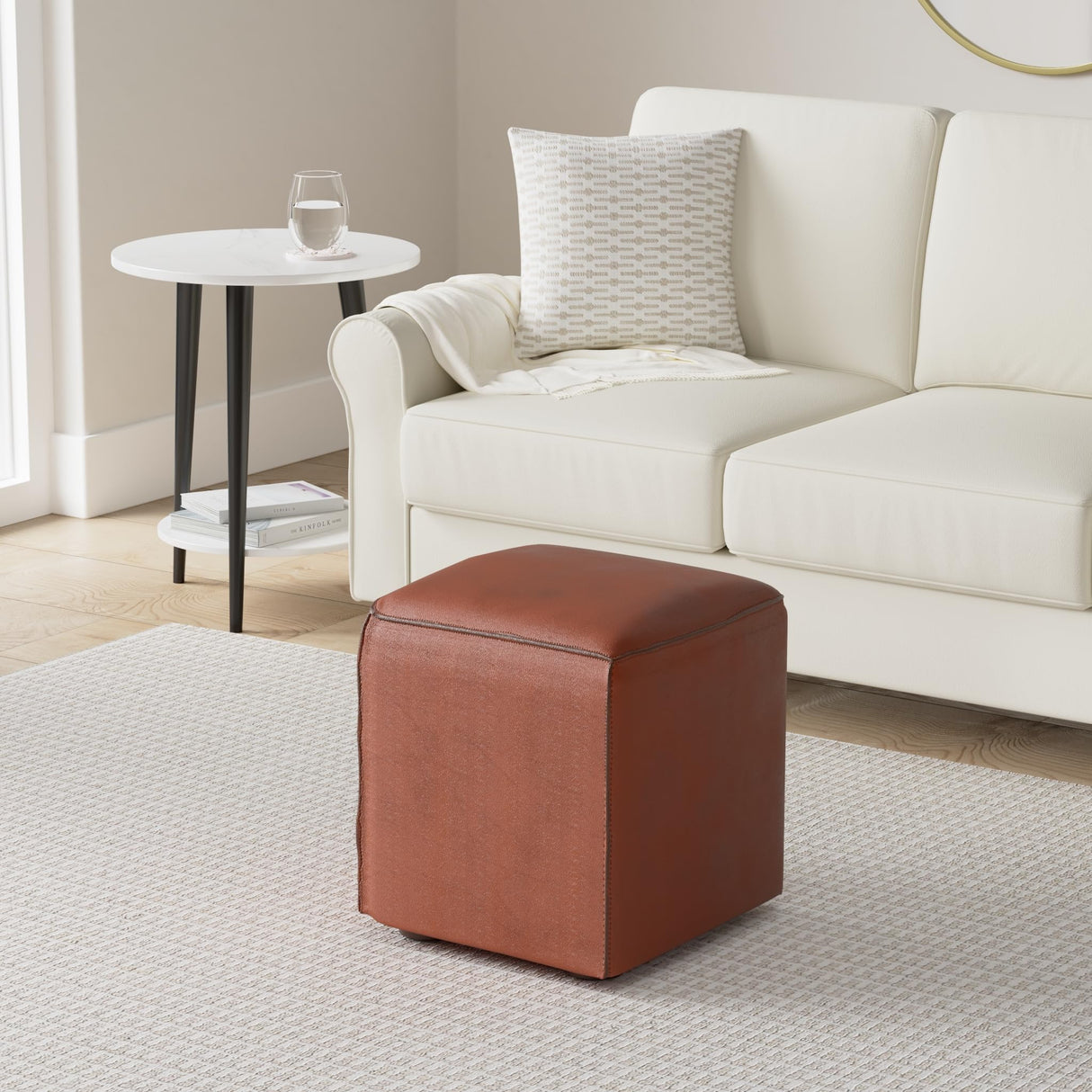Sands Leather Cube Ottoman, 18.5" High, Brown