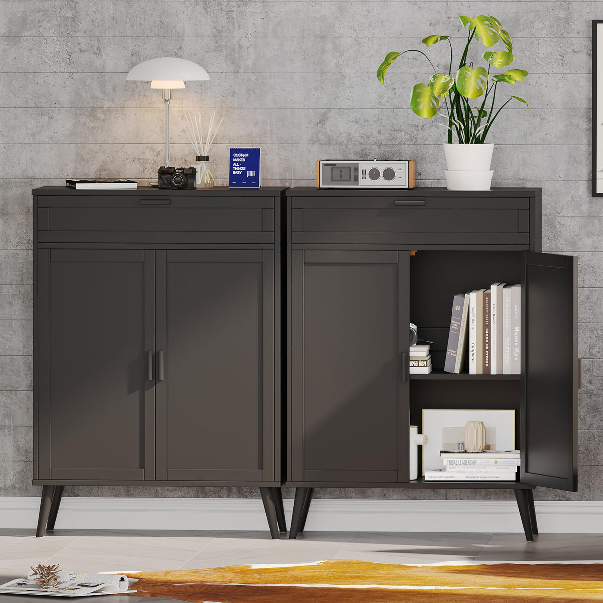 Accent Floor Storage Cabinet with 2 Doors, Bathroom Cabinet with Large Drawer