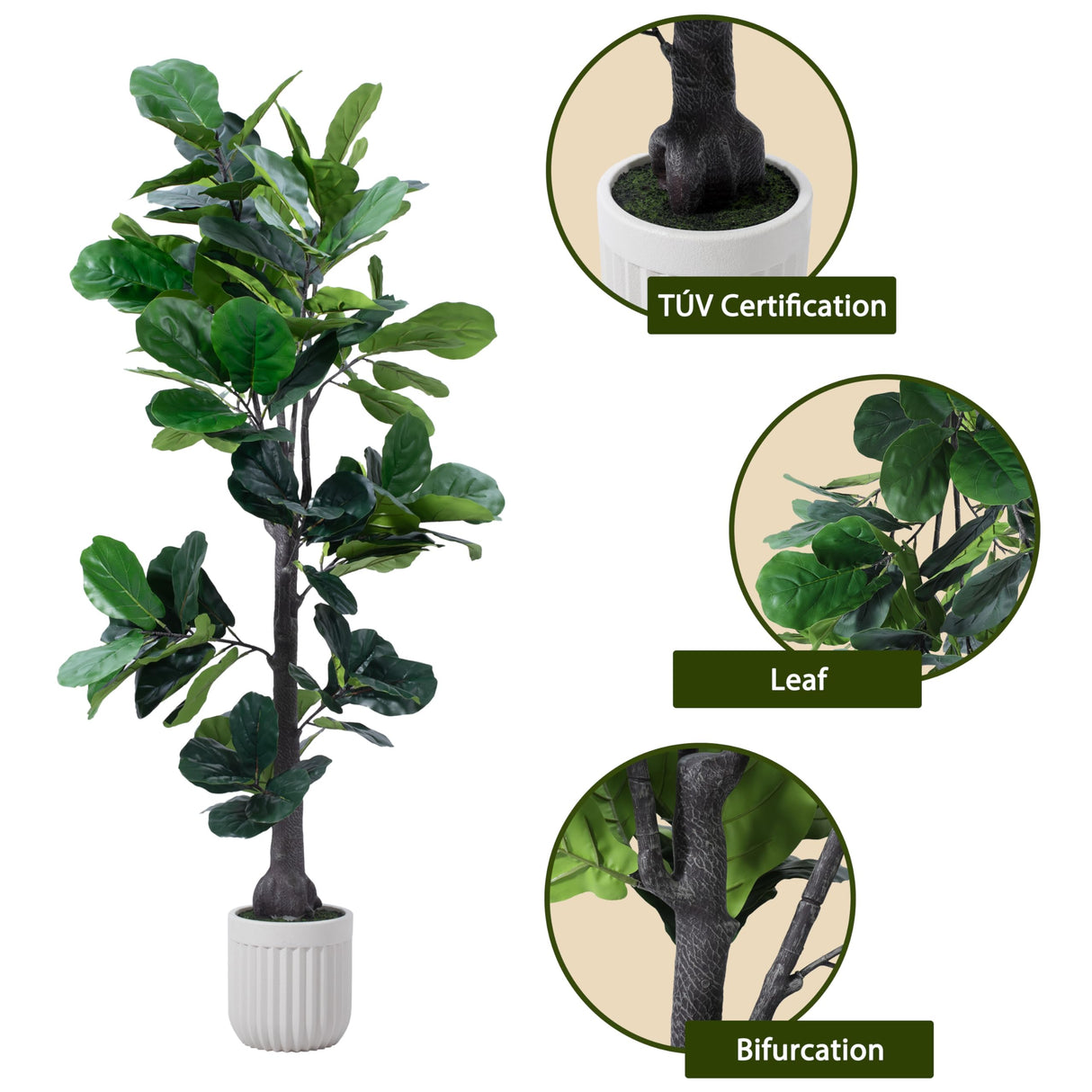 BLATOMIC Artificial Fiddle Leaf Fig Tree, 7FT Fake Ficus lyrata Silk Trees with White Tall Planter, Artificial Plant with Natural Wood Trunk and Lifelike Fruits, Large Faux Plant for Home Office Decor