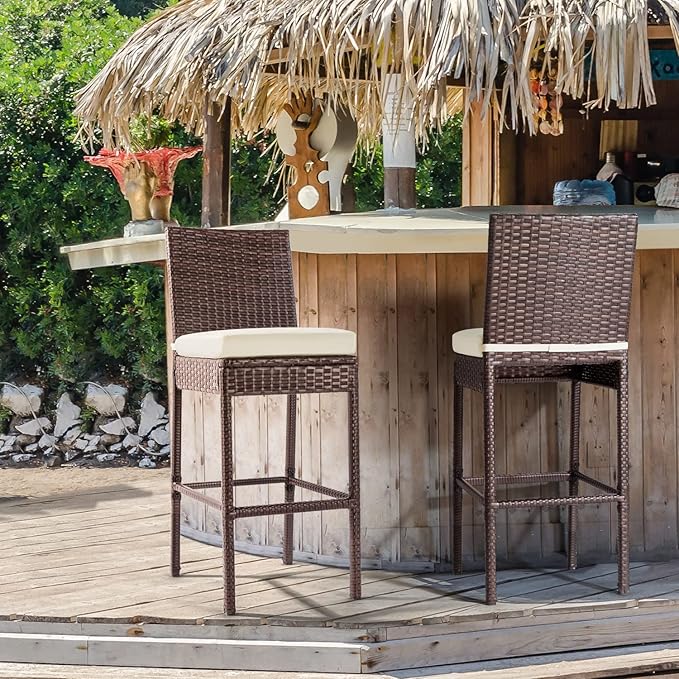 Outdoor Bar Stools Wicker Woven Patio Stools & Patio Bar Chairs Set of 4 Counter