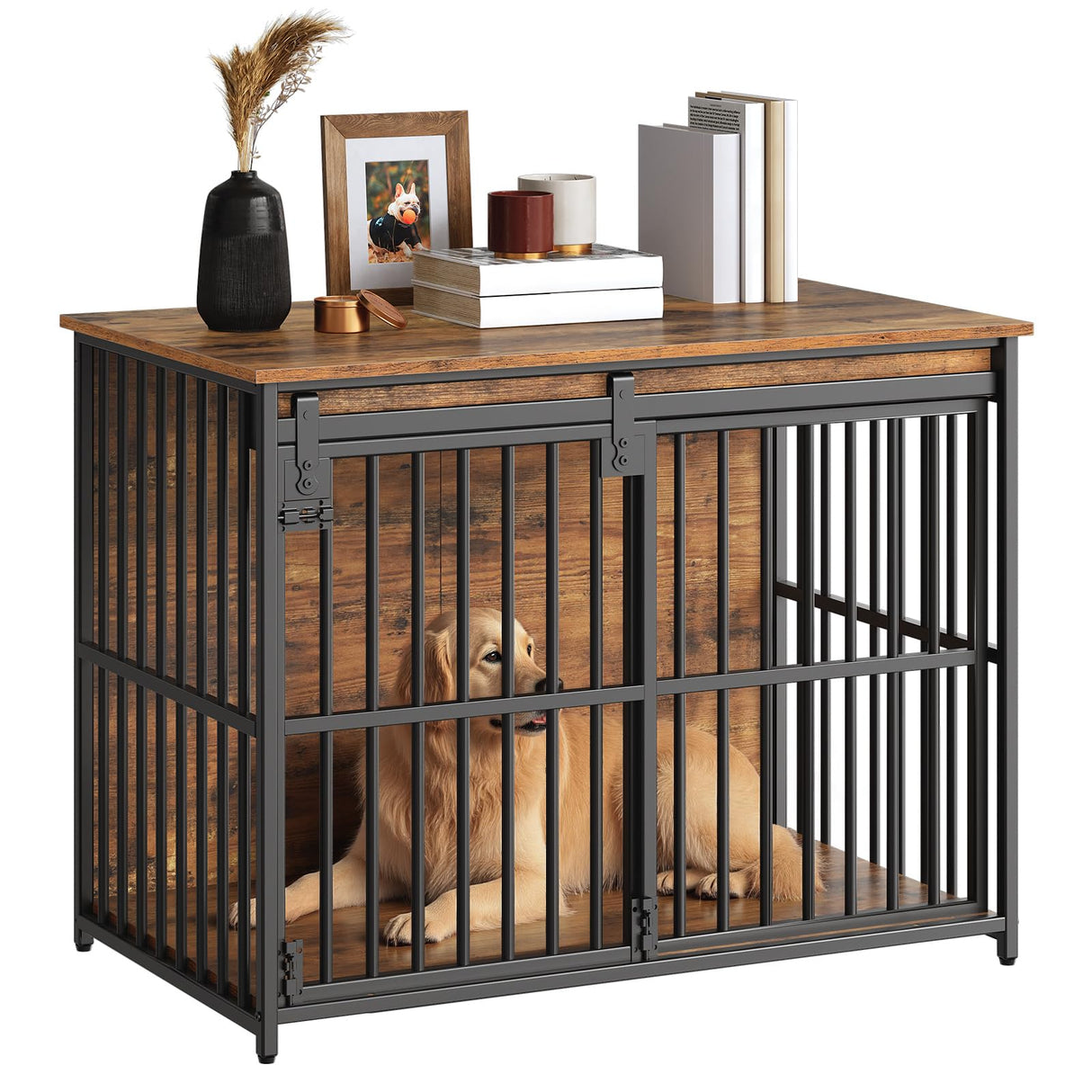 36.6" Heavy Duty Dog Crate Furniture with Sliding Barn Door
