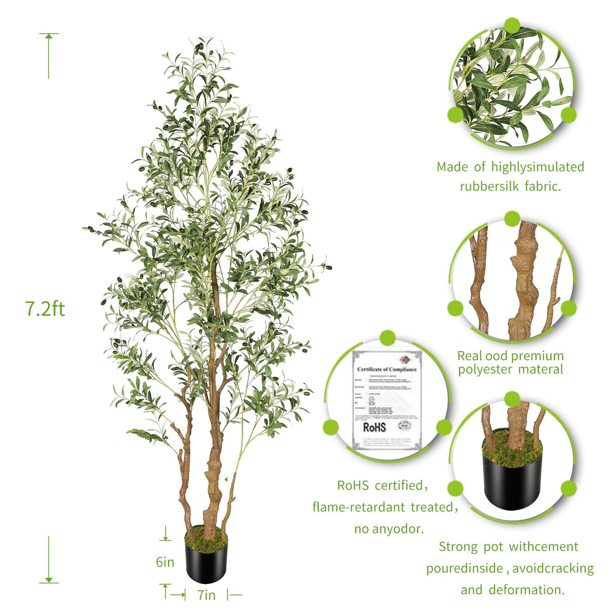 7.2ft Artificial Olive Tree (85in) with Plastic Nursery Pot Faux Olive Silk Tree,