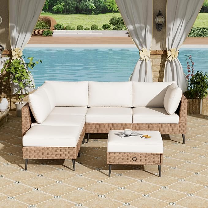 7 Pieces Outdoor Patio Furniture Set, Wicker Sectional Sofa Set for All-Weather
