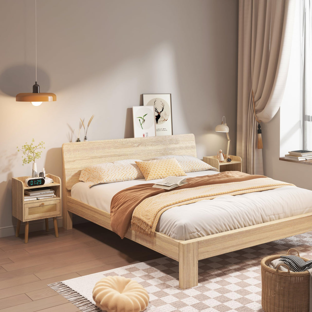 Nightstand Set of 2,Wood Nightstand with Charging Station