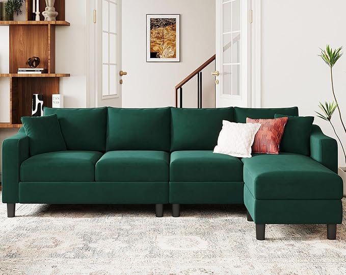 Velvet Convertible Sectional Sofa L Shaped Couch Reversible Sectional Sofa