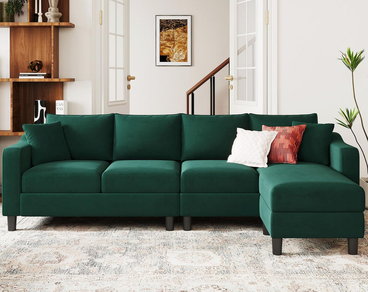 Velvet Convertible Sectional Sofa L Shaped Couch Reversible Sectional Sofa