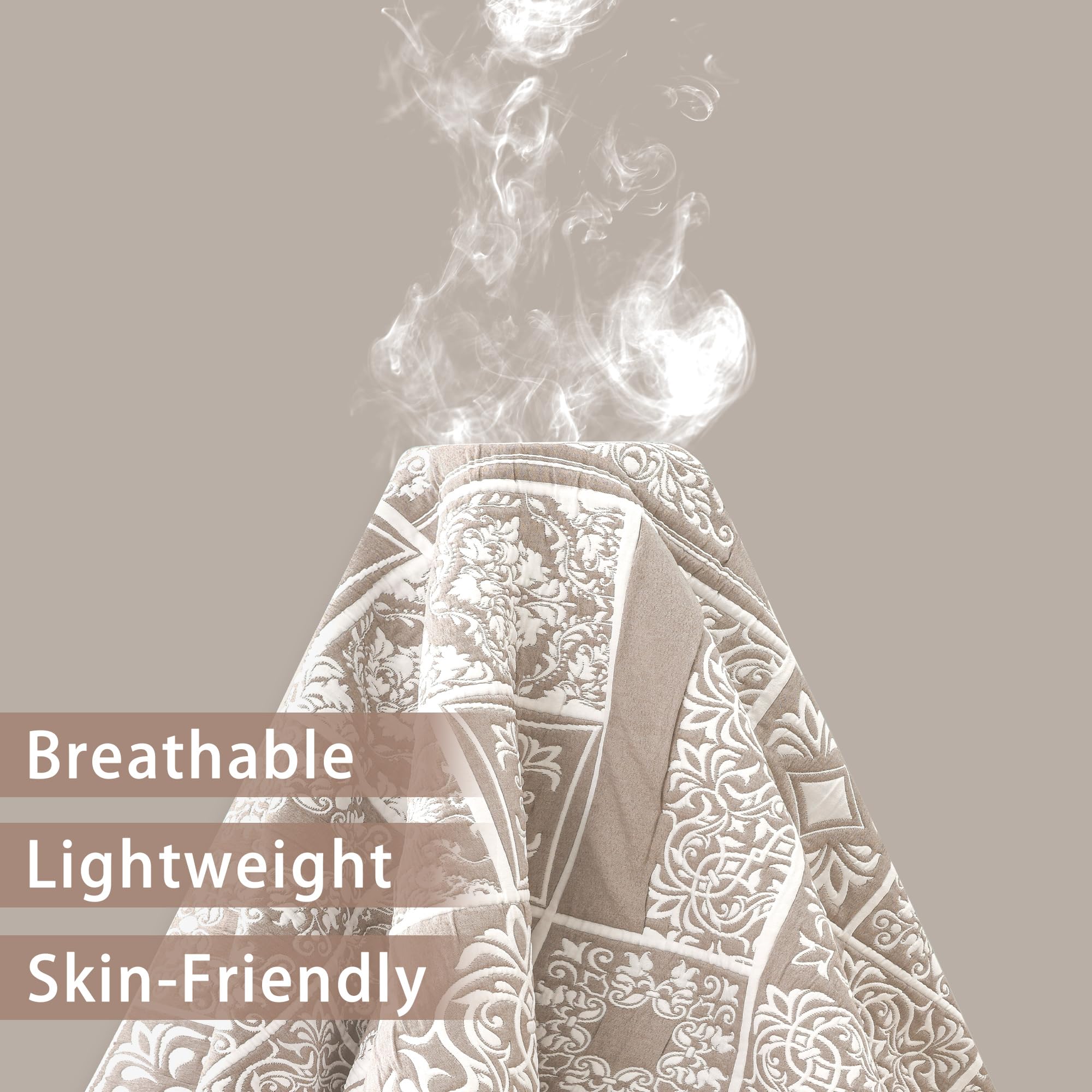 Asuexpect 3 Piece Patchwork Quilt Sets King Size, Boho Reversible Jacquard Quilts Bedding Set for All Season, Soft Lightweight Comforter Bedspread Coverlet Set (106''x96'') with 2 Shams, Brown