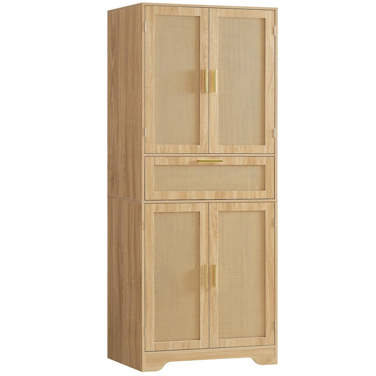 67" H Tall Rattan Storage Cabinet with 2 Adjustable Shelves & 1 Large Drawer, Pantry