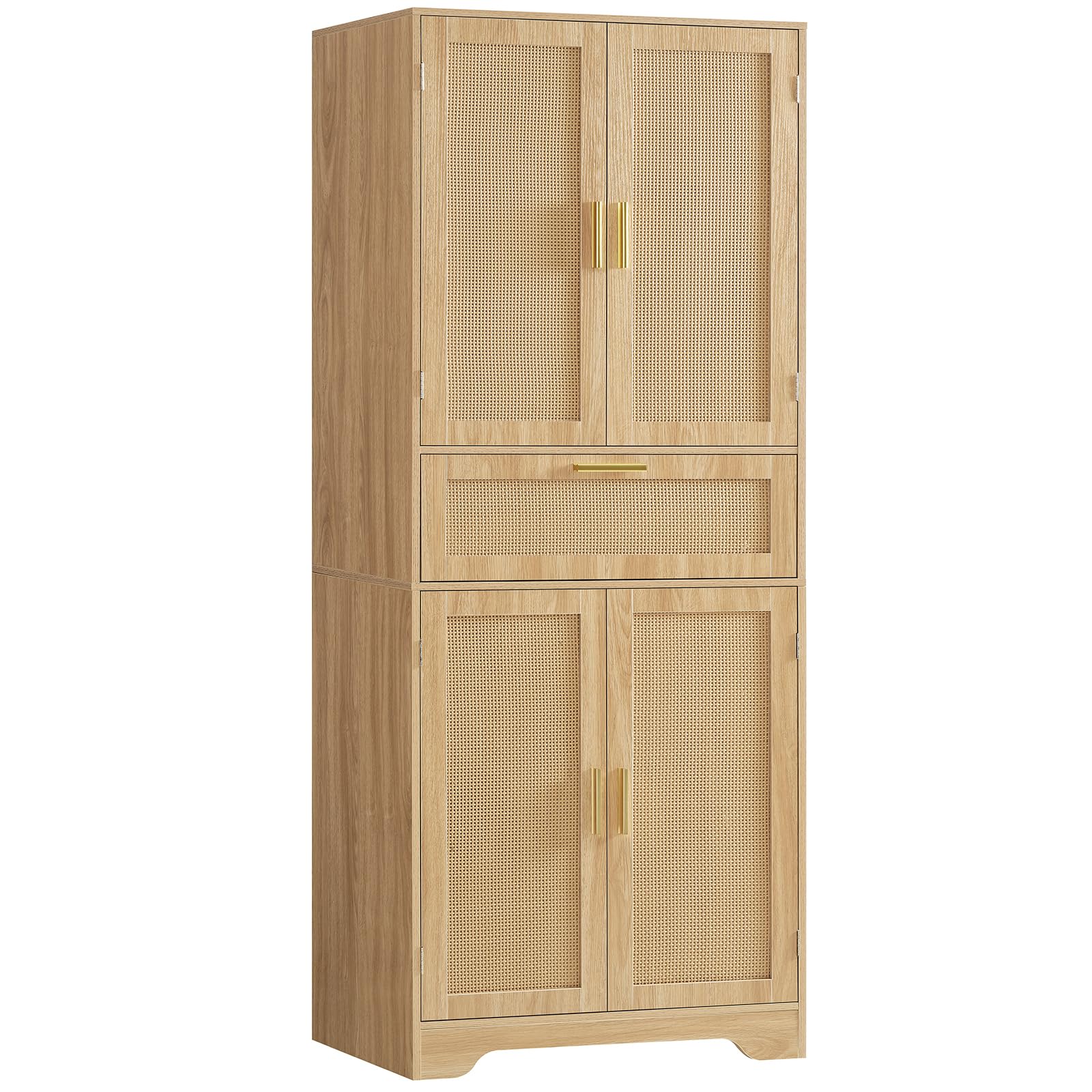 67" H Tall Rattan Storage Cabinet with 2 Adjustable Shelves & 1 Large Drawer, Pantry