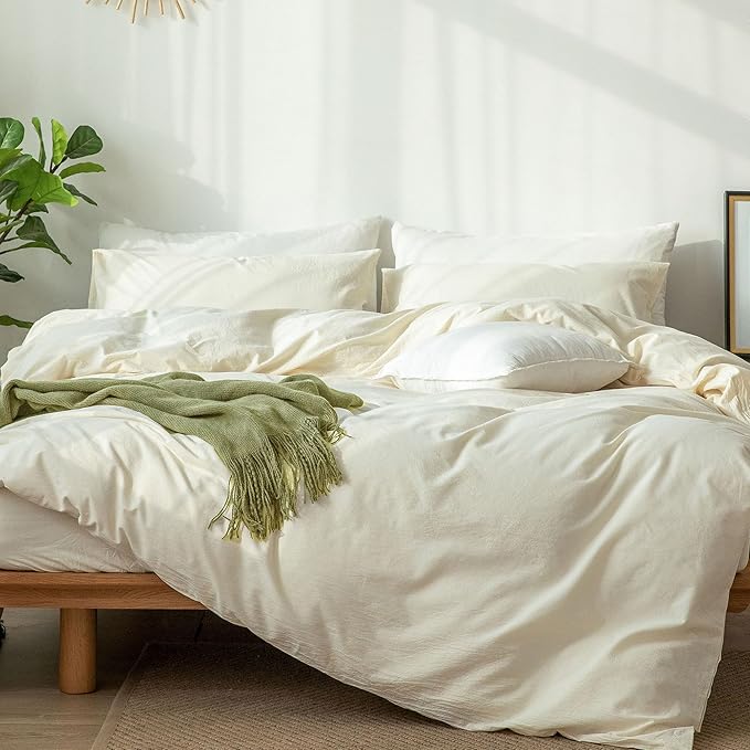 Bedding Duvet Cover Set 100% Washed Cotton Linen Like Textured Breathable Durable