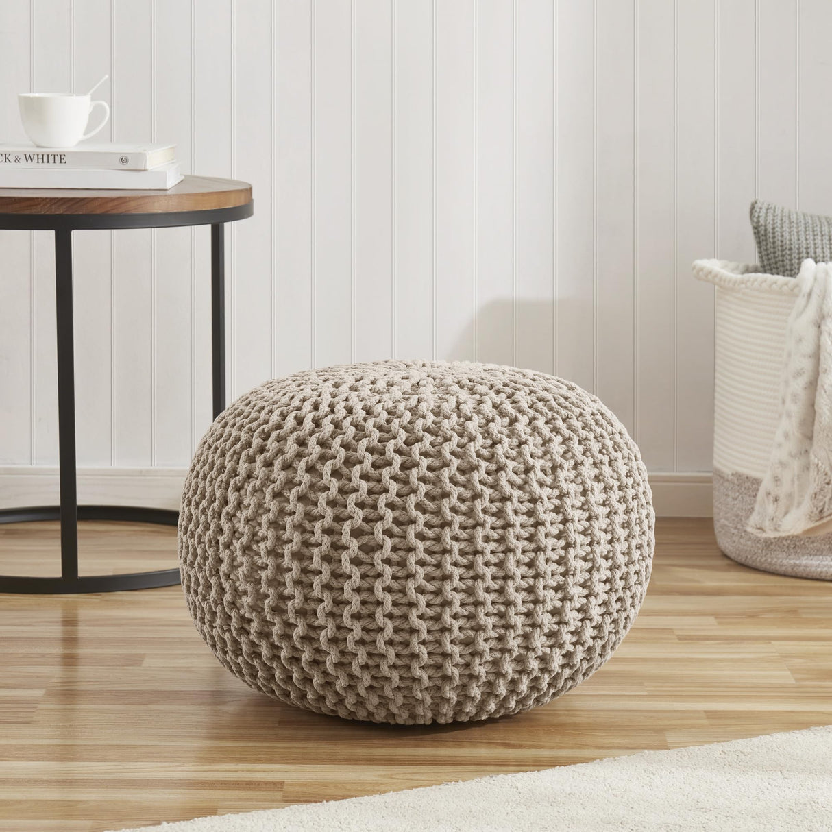 Foot Rest Stuffed – 20” Diameter x 14” Tall Cozy Floor Pouf for Living Room, Bedroom,
