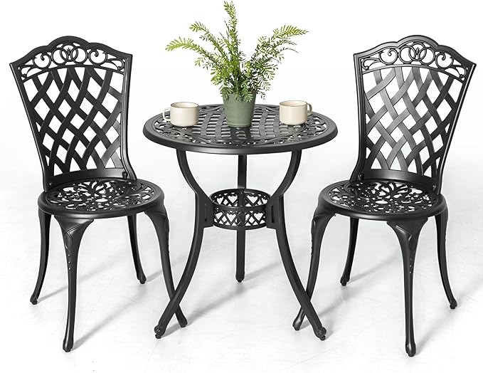 3 Pieces Patio Bistro Set, Outdoor Bistro Set with 2 Chairs, Round Table with Umbrella Hole