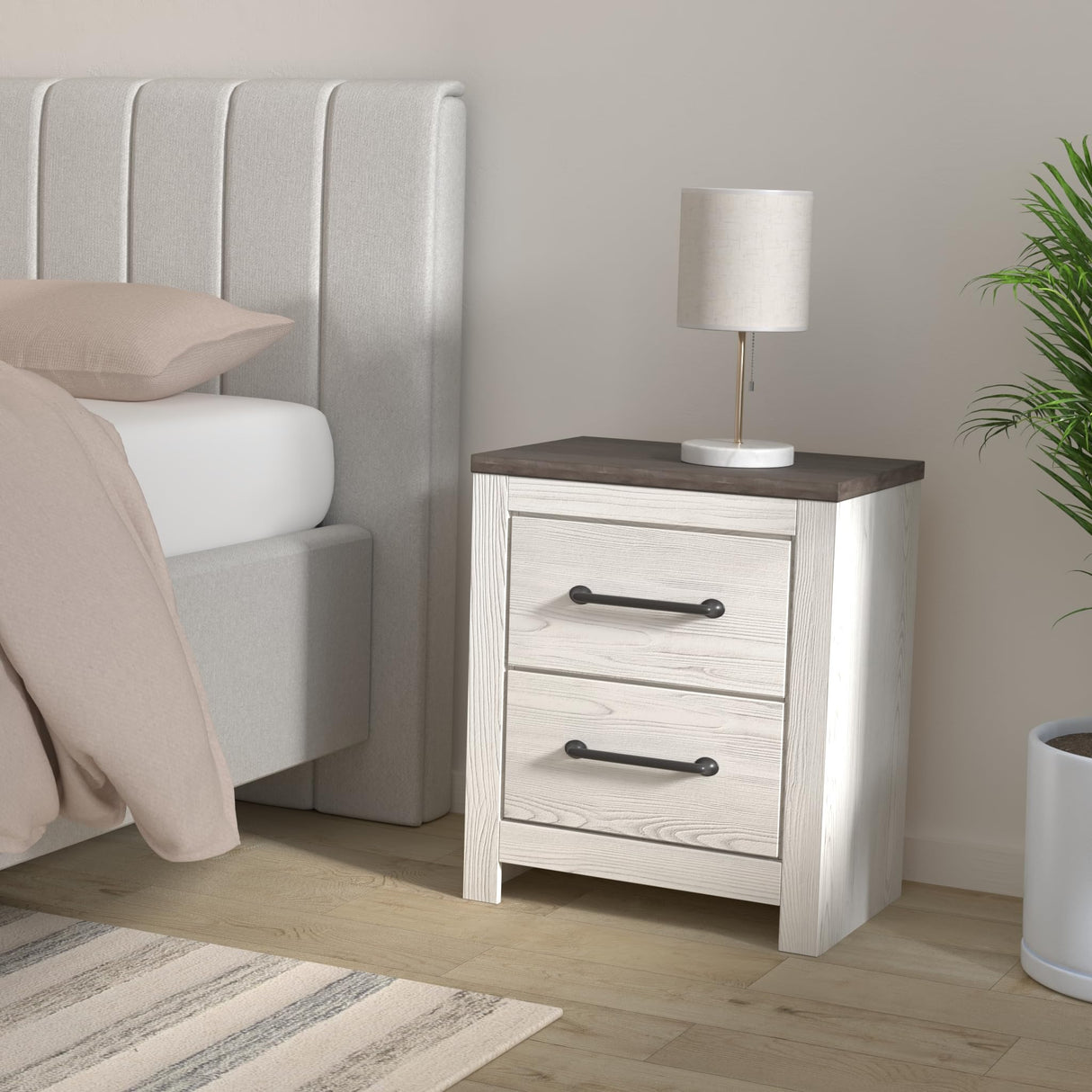 Gerridan Coastal 2 Drawer, Nightstand, White/Gray