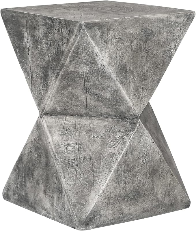 Light-Weight Concrete Accent End Table, Modern Hourglass Outdoor Side T